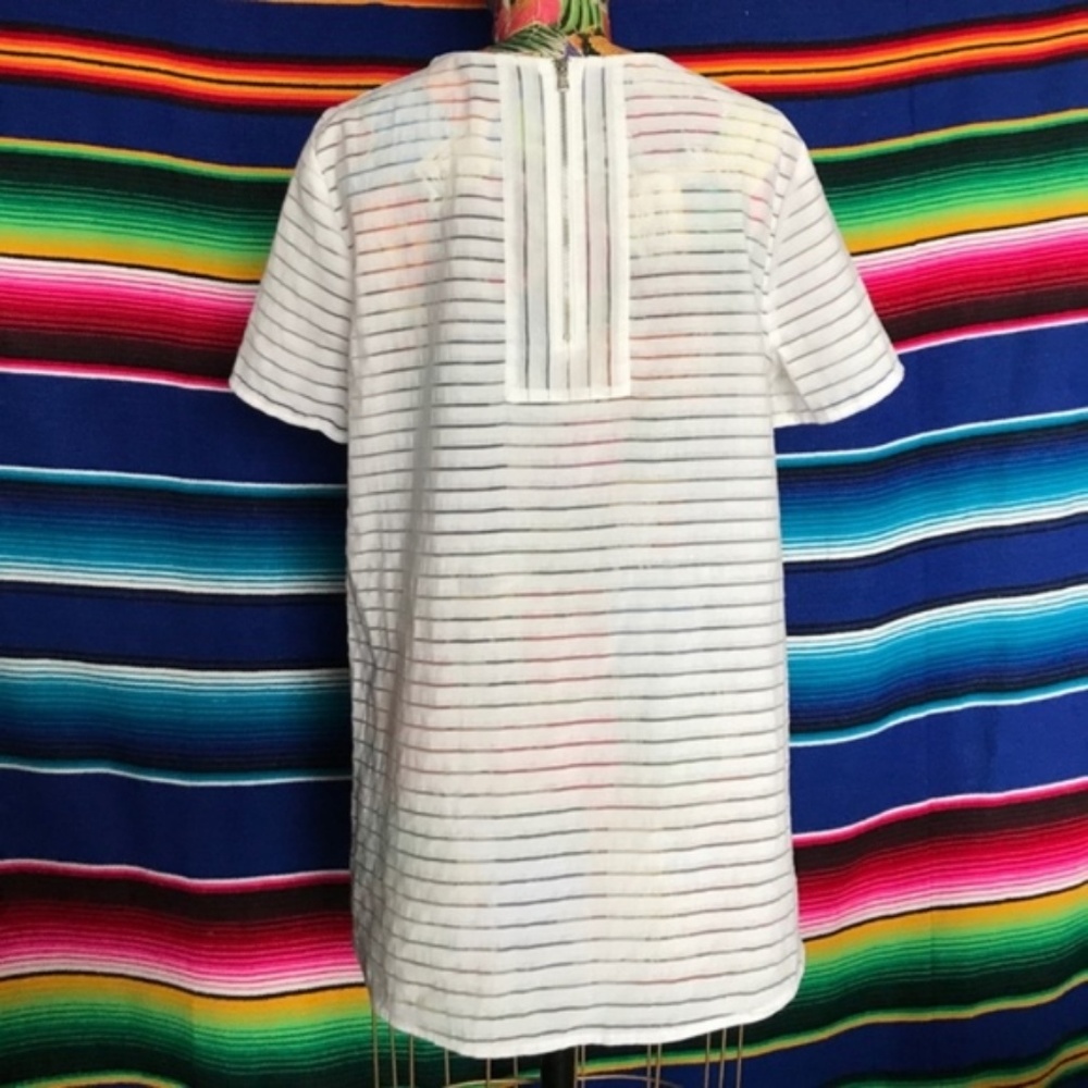 J Crew Shadow Stripe Top Contrast Sheer Mesh Panel - Picture 5 of 8